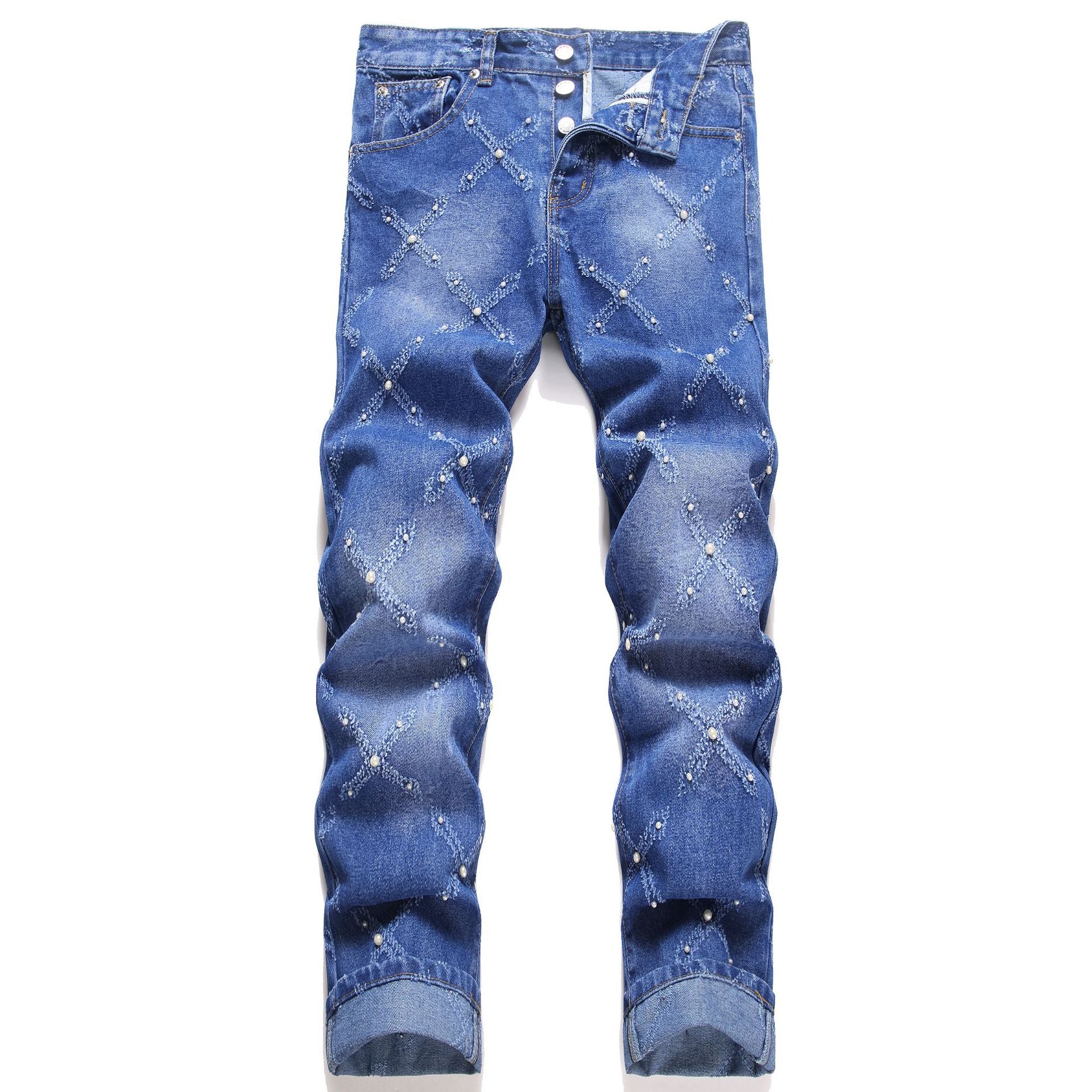 Pearl Embroidered Skinny Denim Pants