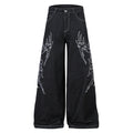 Embroidered Thorn Wide-Leg Denim Pants