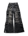 Multi-pocket Black Jeans Loose Drag